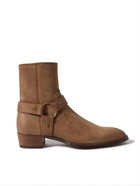 SAINT LAURENT - Wyatt Buckled Waxed-Suede Boots - Brown