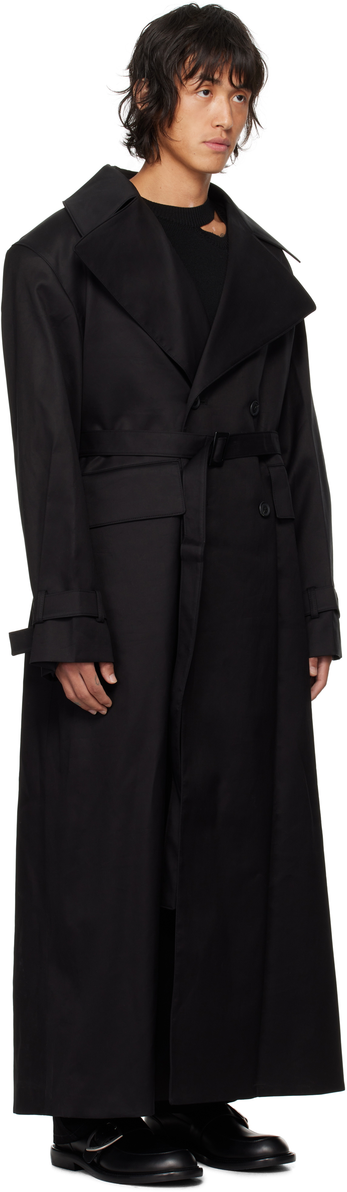 LGN Louis Gabriel Nouchi Black Double-Breasted Trench Coat