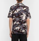 Valentino - Camp-Collar Piped Printed Cotton-Poplin Shirt - Gray