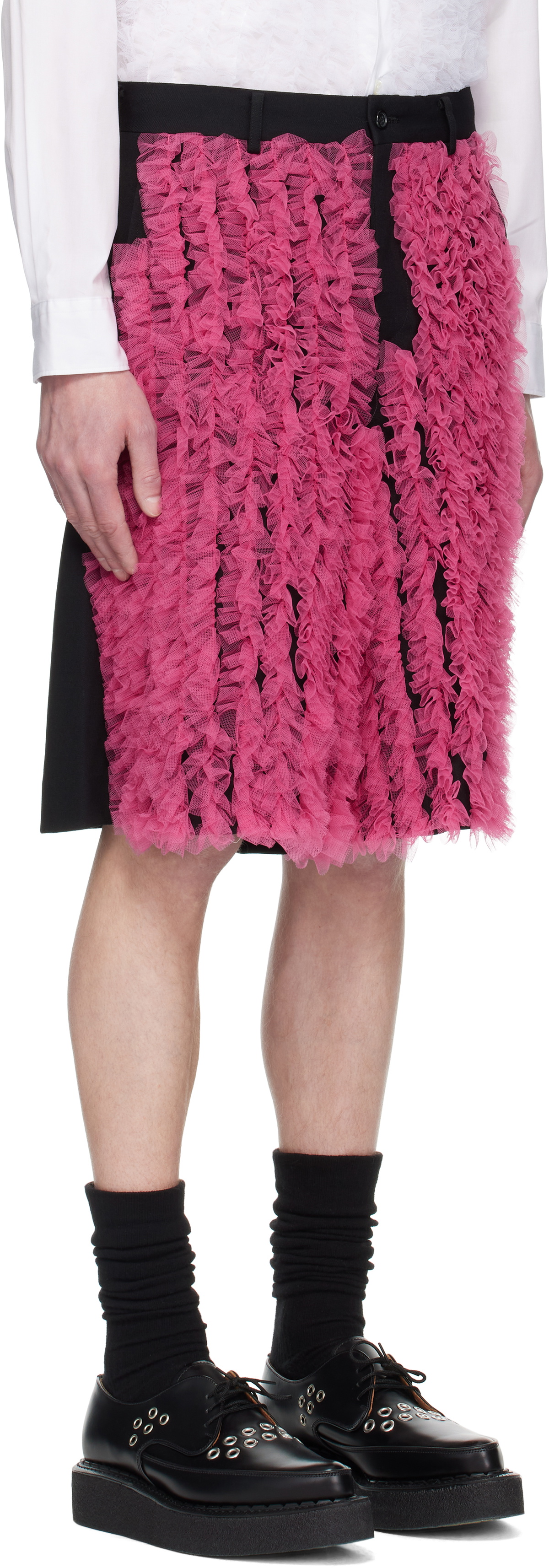 Comme des Garçons Homme Plus Black & Pink Wool Gabardine Medium & Nylon Tulle Shorts