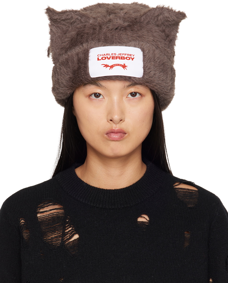 Charles Jeffrey LOVERBOY Brown Fluffy Chunky Ears Beanie Charles