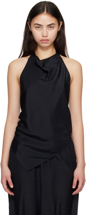 Photo: St. Agni Black Silk Grid Halter Top