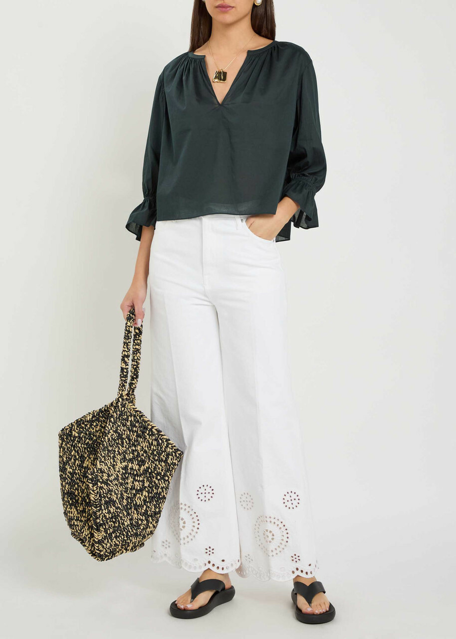 Frame The Poet Gathered Cotton Blouse Navy