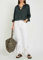 Frame The Poet Gathered Cotton Blouse Navy