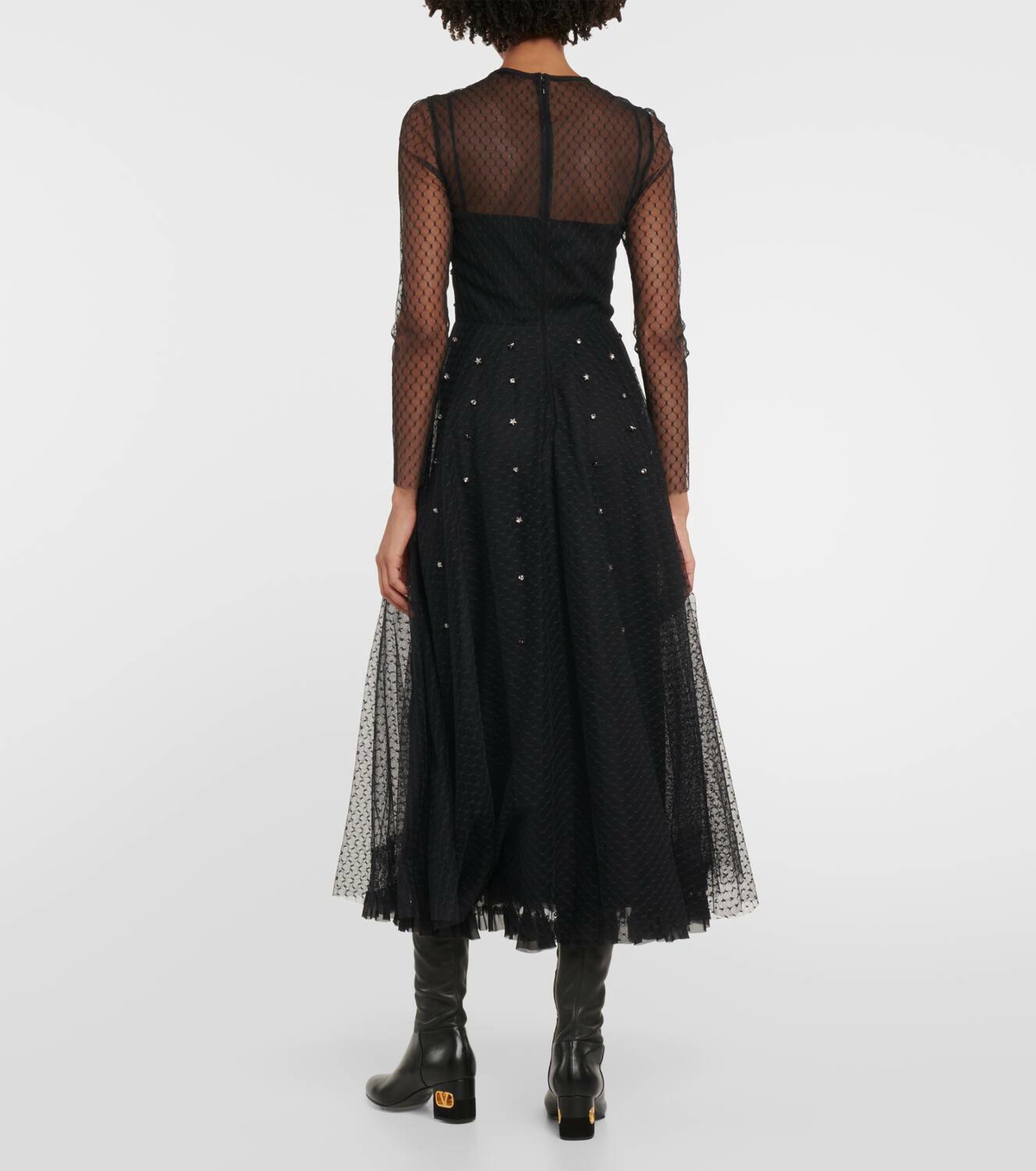 REDValentino Embellished point d'esprit tulle midi dress RED