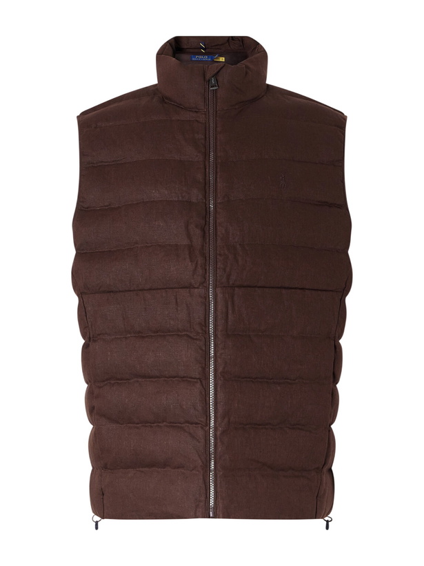 Photo: Polo Ralph Lauren - The Colden Logo-Embroidered Quilted Linen Vest - Brown