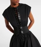 Alaïa Leather-trimmed cotton maxi dress