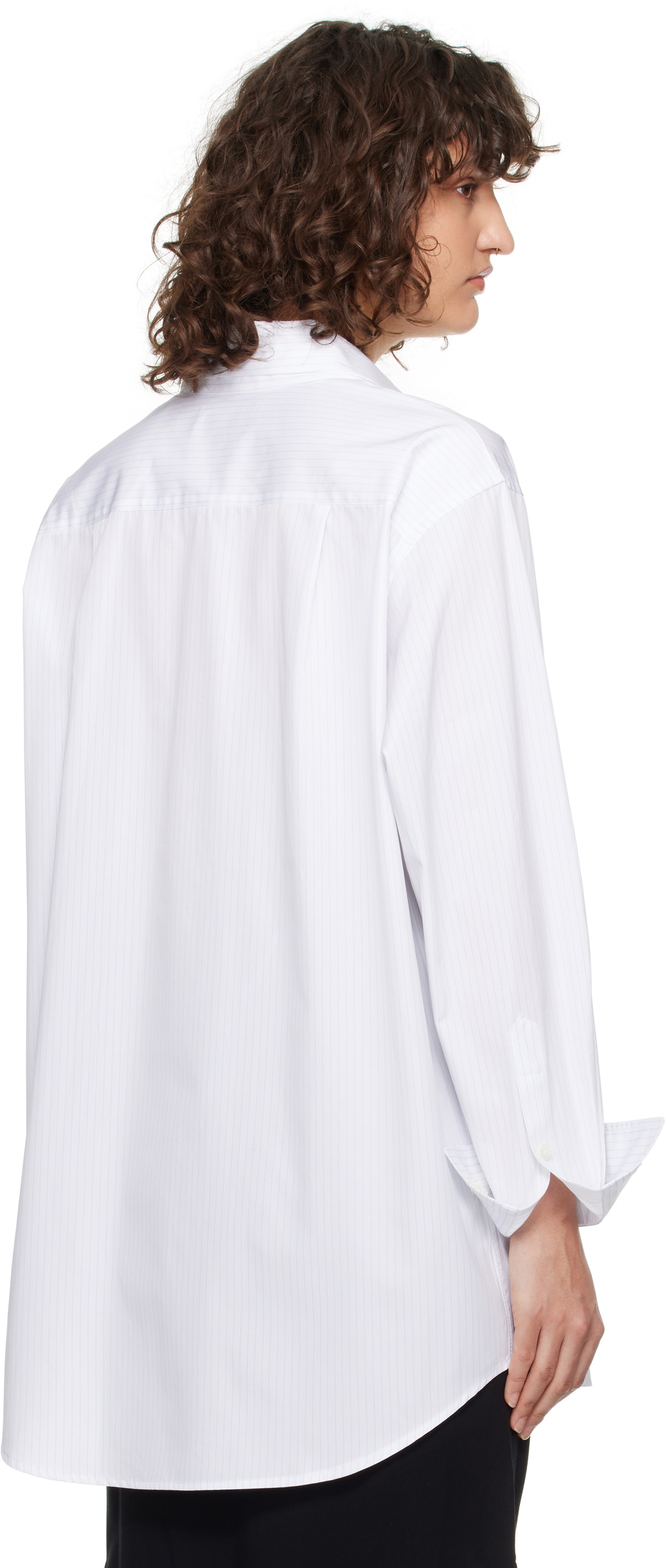 RECTO White Double Collar Stripe Shirt