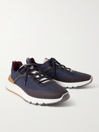 BRUNELLO CUCINELLI - Leather-Trimmed Mesh and Canvas Sneakers - Blue