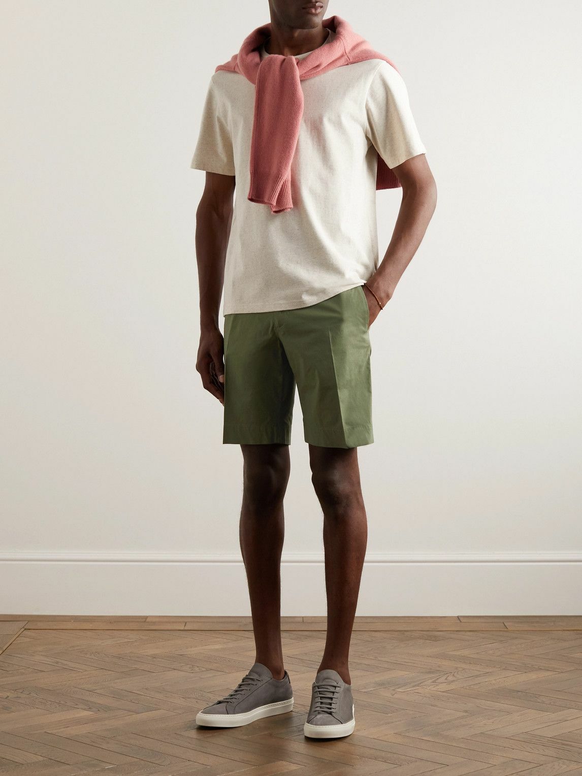 Incotex Slim-Fit Stretch-Cotton Poplin Bermuda Shorts Green