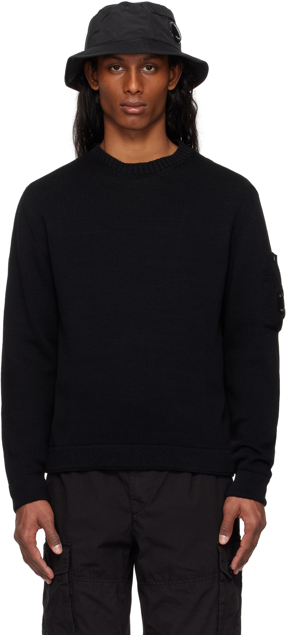 C.P. Company Black Compact Cotton Crewneck Lens Knit Sweater C.P. 