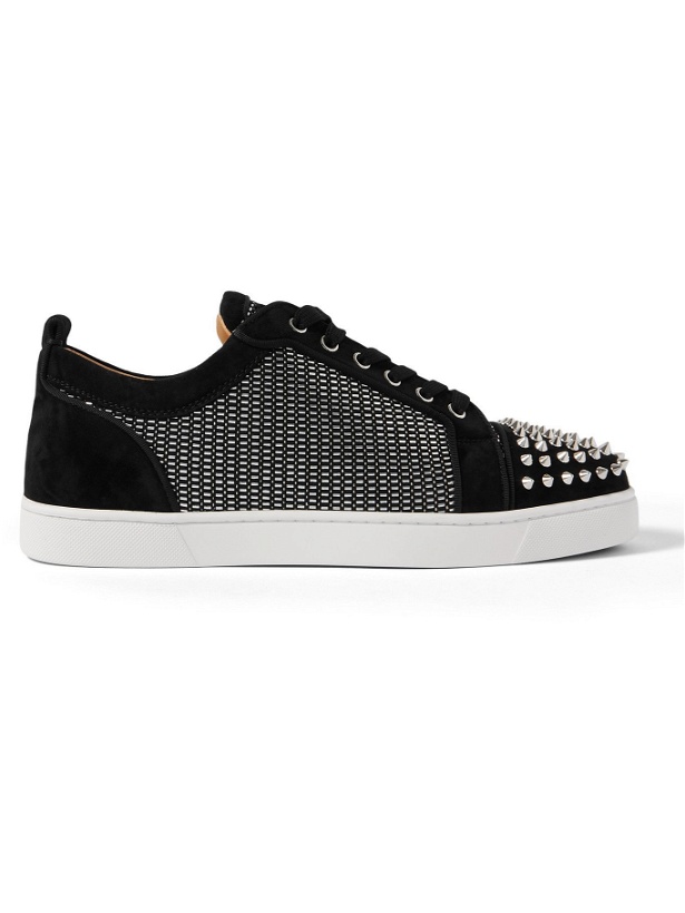 Photo: CHRISTIAN LOUBOUTIN - Louis Junior Spikes Orlato Suede and Canvas Sneakers - Black - 40
