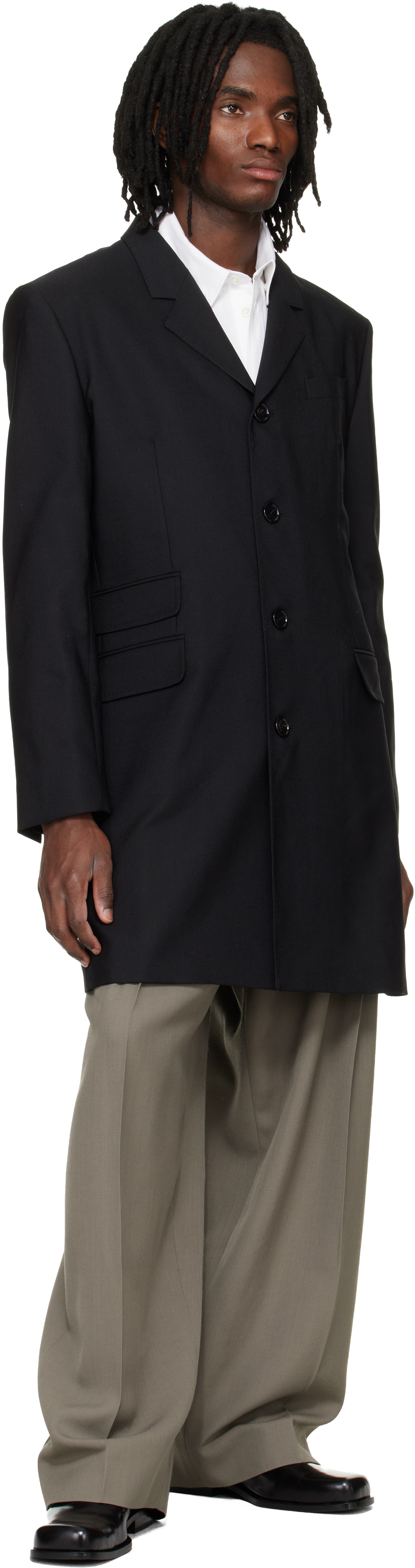 AMI Paris Black New Wool Straight Simple Breasted Coat