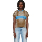 Versace Brown Embroidered-Logo Striped-Intarsia Cotton T-shirt
