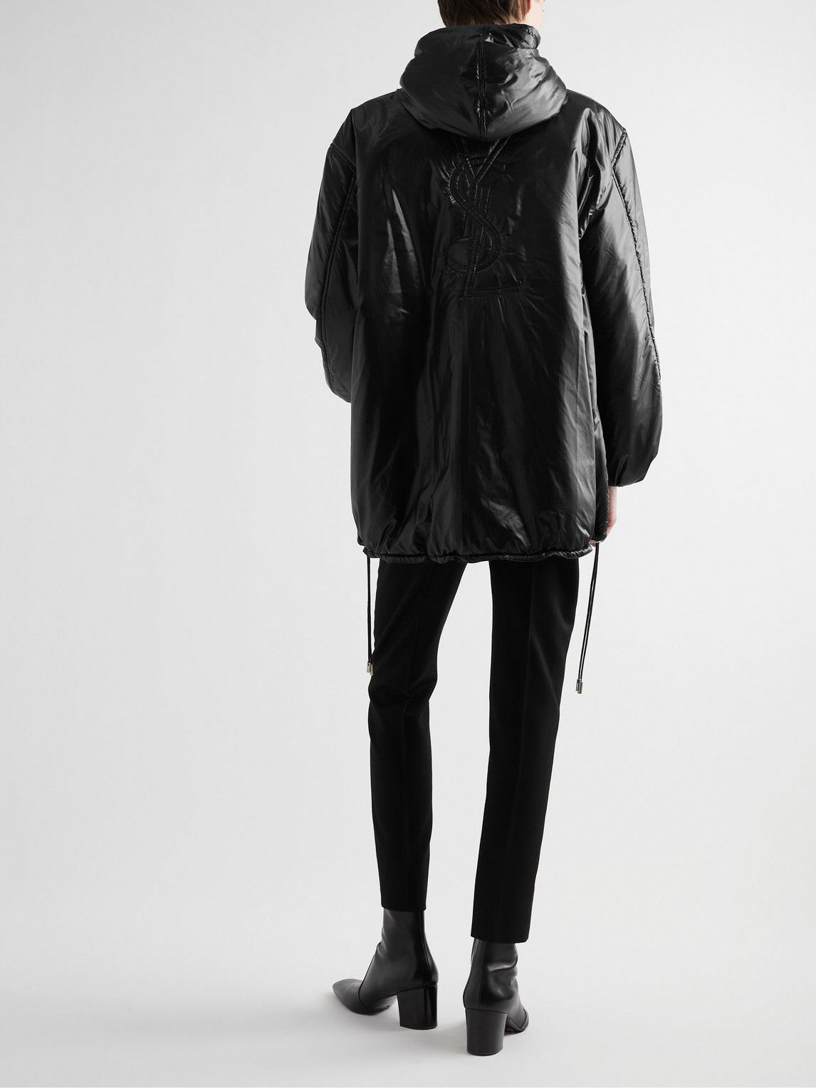 SAINT LAURENT - Oversized Logo-Embroidered Padded Shell Half-Zip