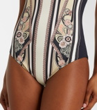 La DoubleJ Goddess printed one-shoulder swimsuit