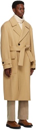 Solid Homme Brown Belted Trench Coat