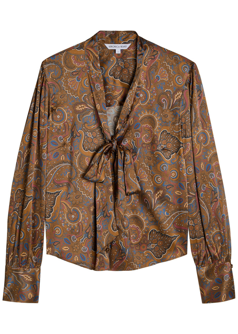 Veronica Beard Francine Printed Silk-blend Blouse Brown