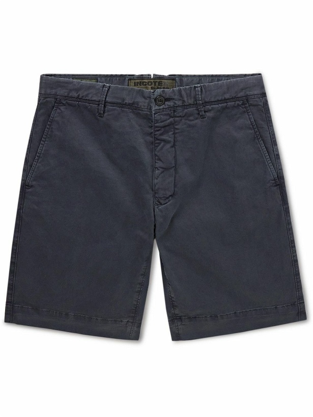 Photo: Incotex - Slim-Fit Stretch-Cotton Twill Bermuda Shorts - Blue