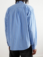 mfpen - Destroyed Executive Distressed Striped Organic Cotton-Poplin Shirt - Blue