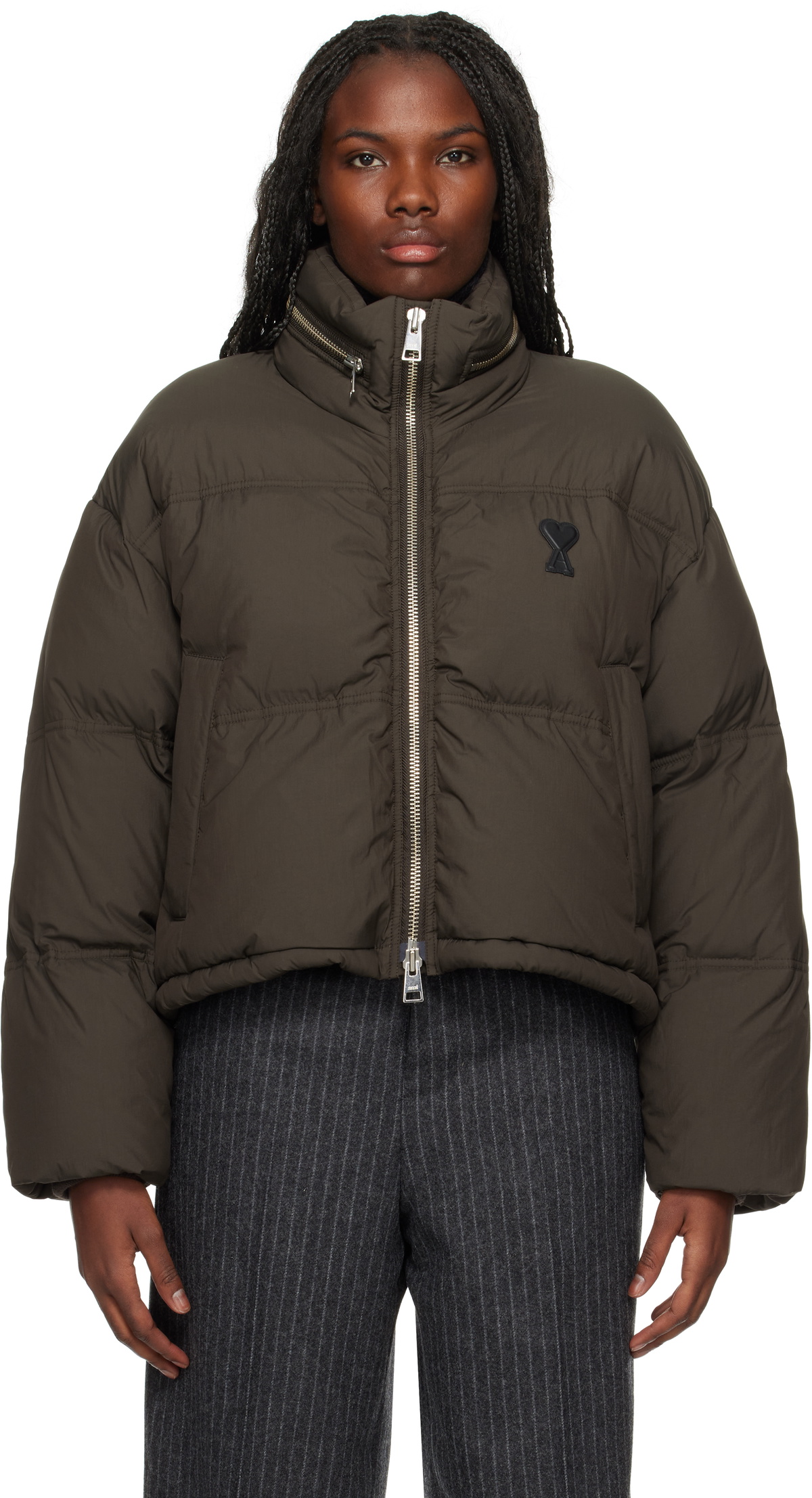 【ami】 Heart logo padded jacket - Dark Coffee brown-ami-de-coeur-down-jacket.jpg