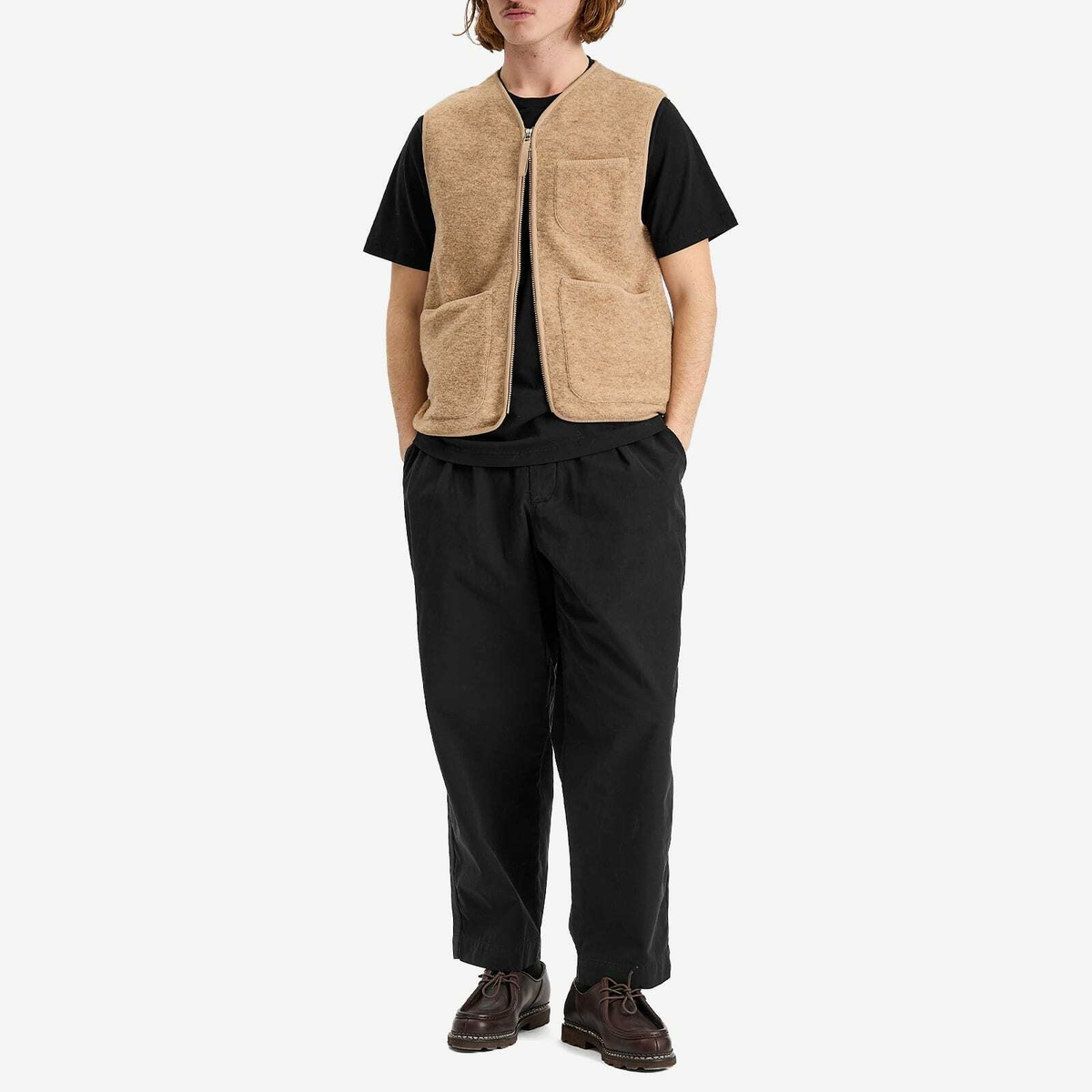 Universal Works Men's Wool Fleece Zip Gilet - Presented by END. in Stone