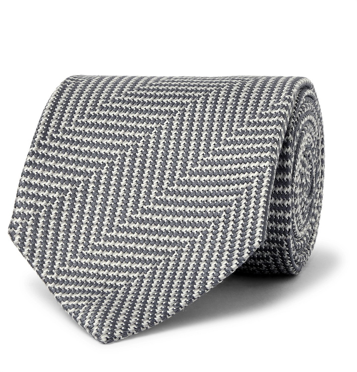 Photo: TOM FORD - 9cm Herringbone Silk Tie - Gray