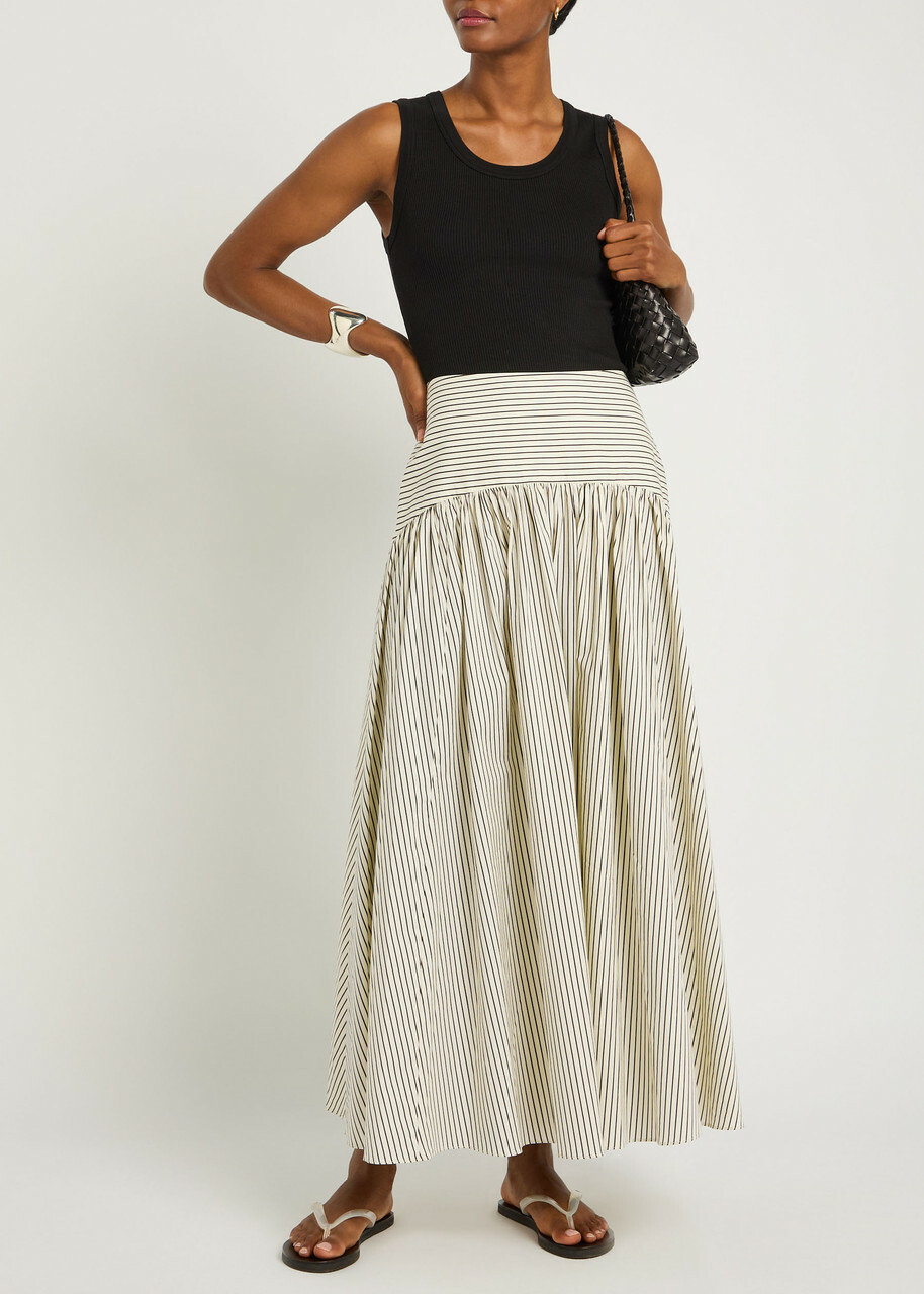 Staud Procida Striped Stretch-cotton Skirt White