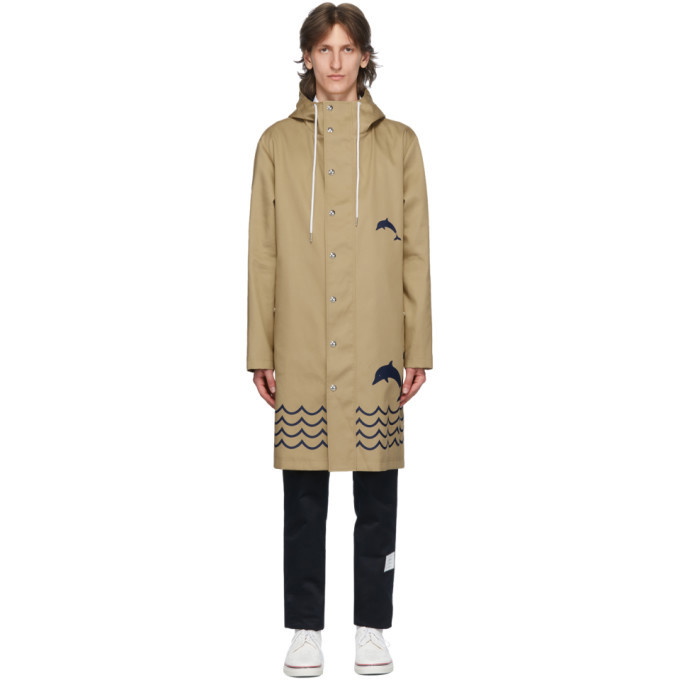 Photo: Thom Browne Beige Dolphin Hooded Mac Coat