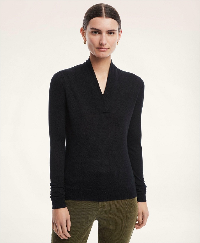 Photo: Brooks Brothers Women's Silk-Cashmere Shawl-Collar Sweater | Black