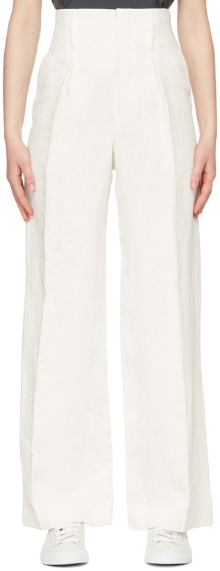 Photo: Brunello Cucinelli White Wide-Flare Corset Trousers
