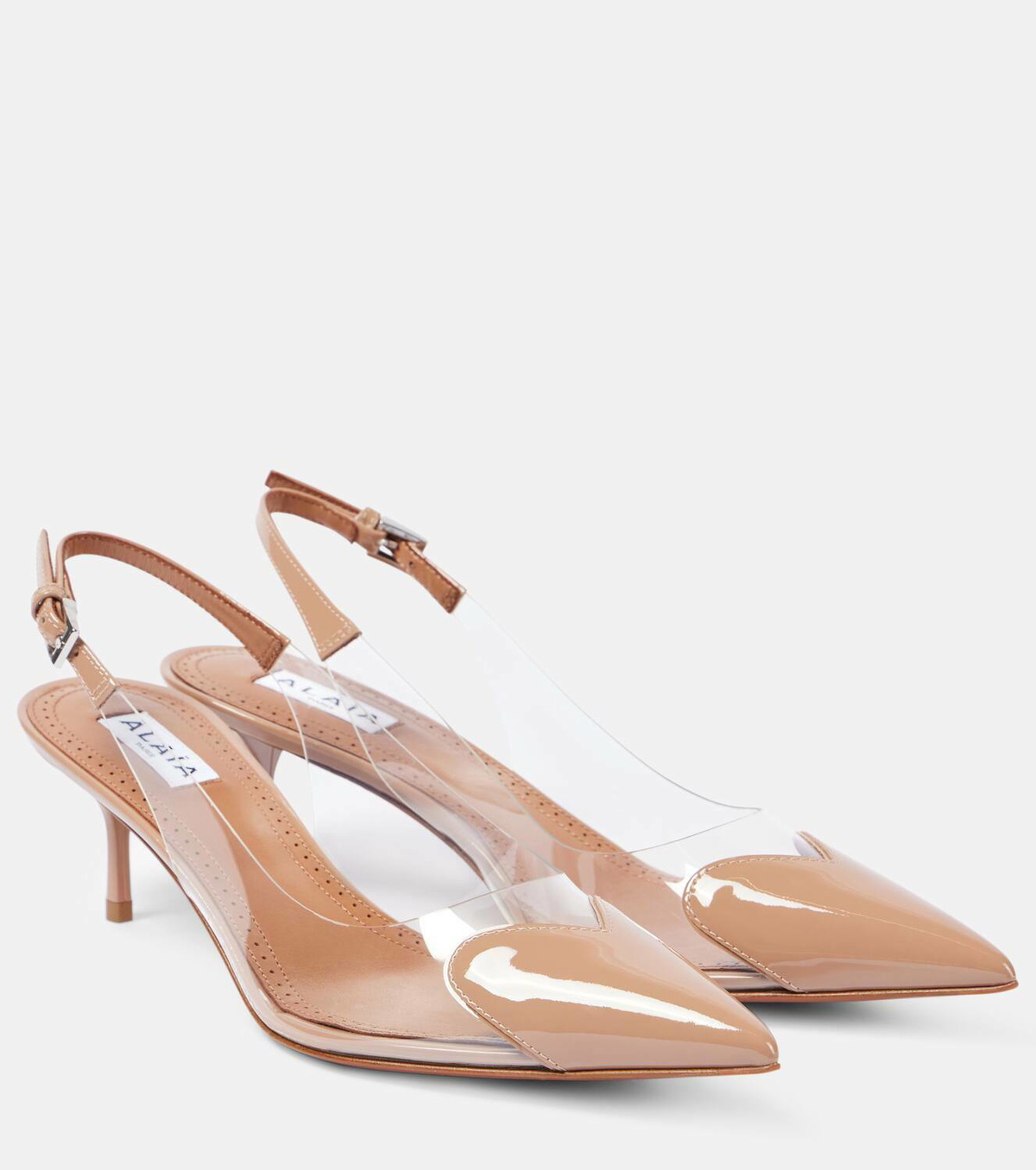 Alaïa Le Cœur patent leather and PU slingback pumps