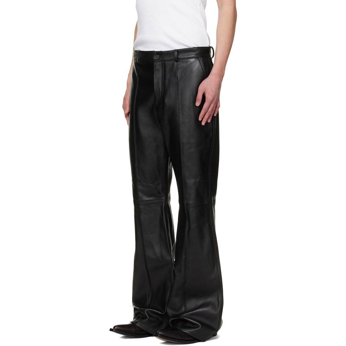 LU'U DAN BRUCE LEE x LỰU ĐẠN Black LỰU Bells Bell Bottom Leather Pants