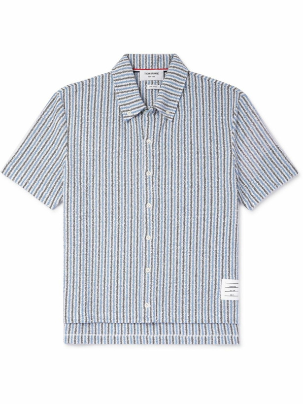 Photo: Thom Browne - Logo-Appliquéd Striped Cotton-Blend Terry Shirt - Blue