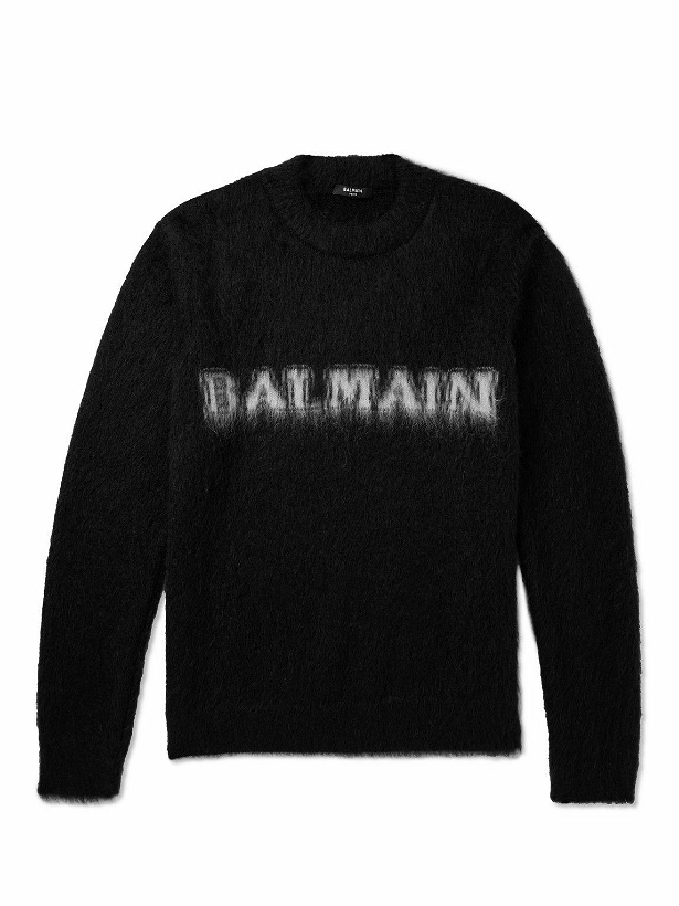 Photo: Balmain - Logo-Jacquard Brushed Mohair-Blend Sweater - Black