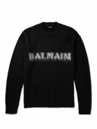 Balmain - Logo-Jacquard Brushed Mohair-Blend Sweater - Black