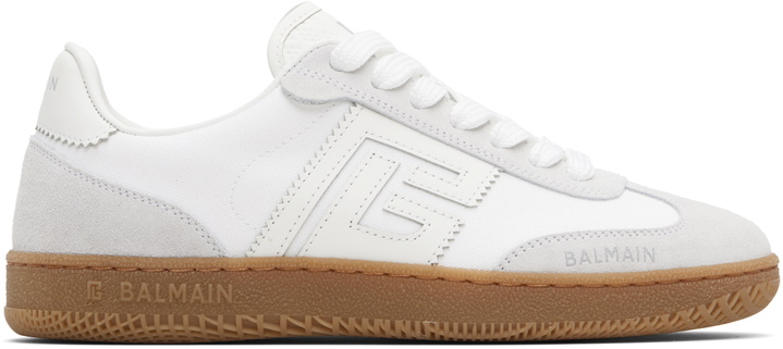 Photo: Balmain White Leather & Canvas Swan Sneakers