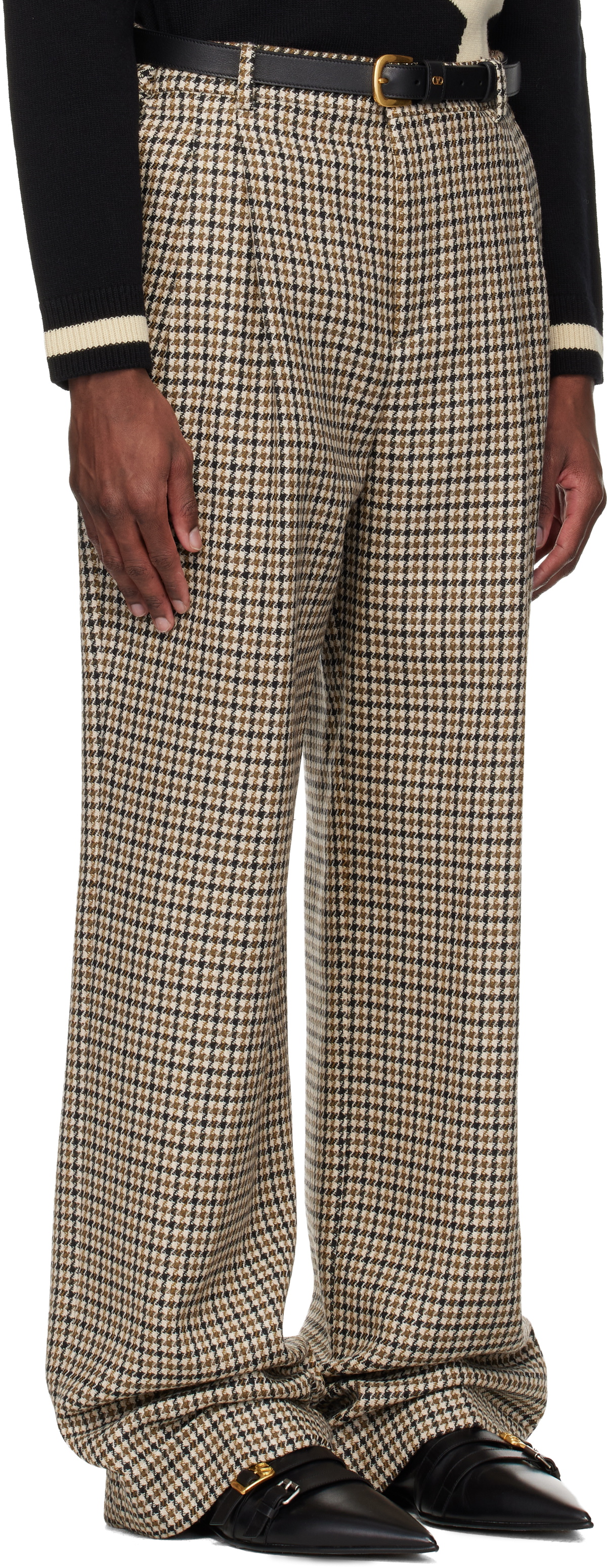 Valentino Beige Houndstooth Wool Trousers