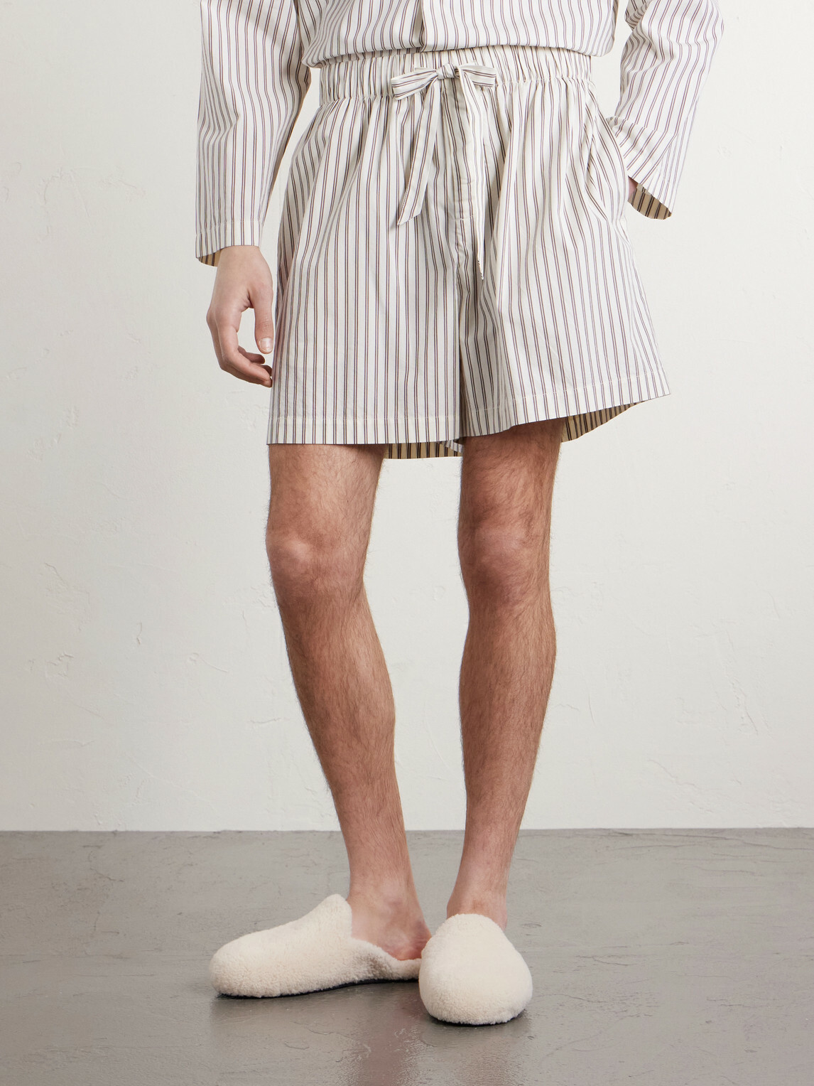 TEKLA - Straight-Leg Striped Organic Cotton-Poplin Shorts - Neutrals