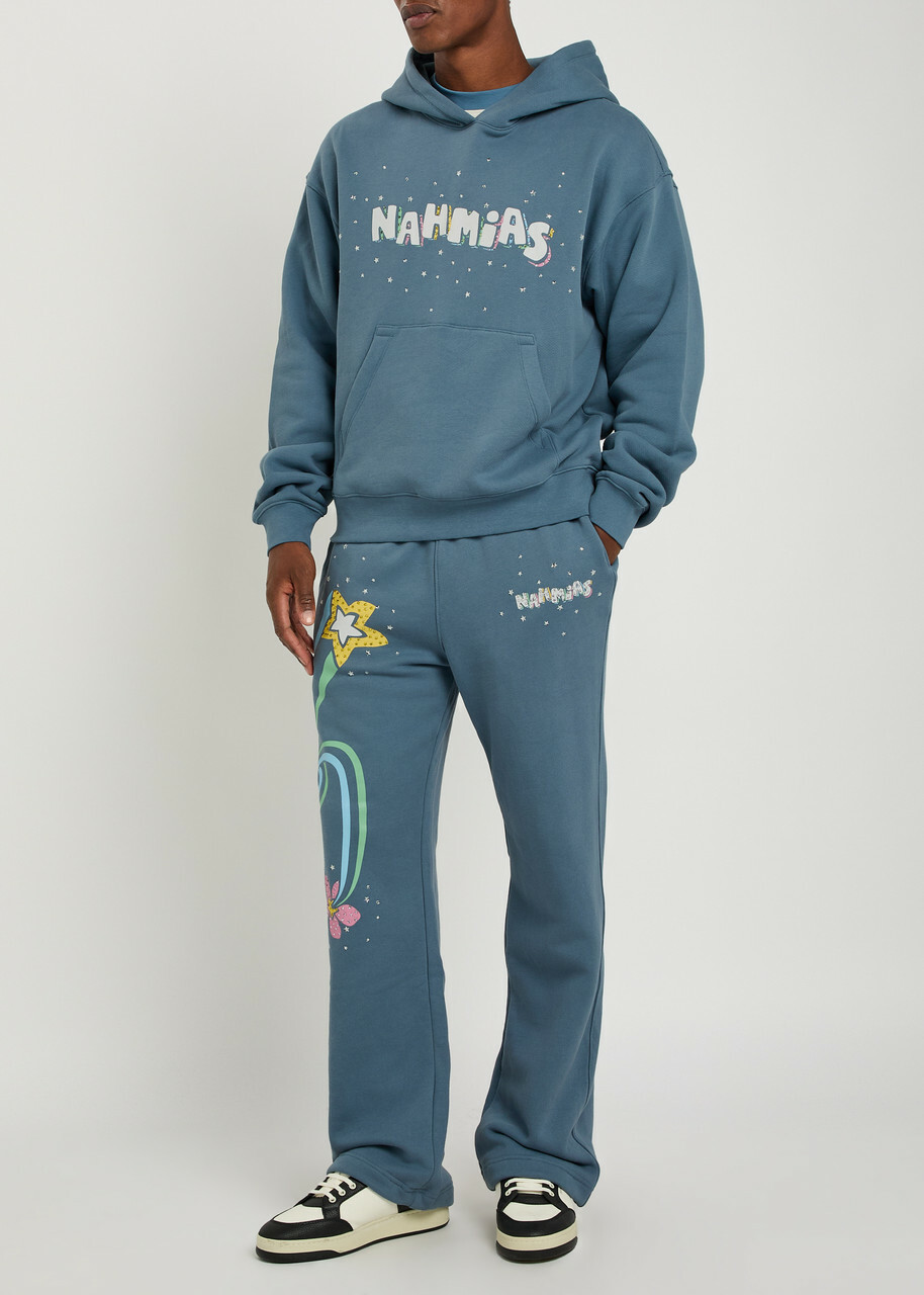Nahmias Flower Trip Printed Hooded Cotton Sweatshirt Blue