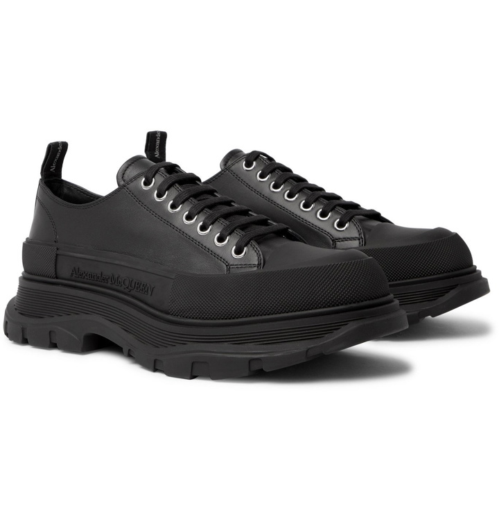 Photo: ALEXANDER MCQUEEN - Exaggerated-Sole Rubber-Trimmed Leather Sneakers - Black