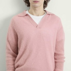 Auralee Men's Baby Suri Alpaca Sheer Knit Skipper Polo in Pink
