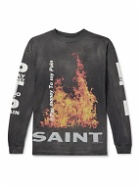 SAINT Mxxxxxx - Pay money To my Pain Printed Distressed Cotton-Jersey T-Shirt - Gray
