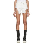 R13 White Shredded Slouch Shorts