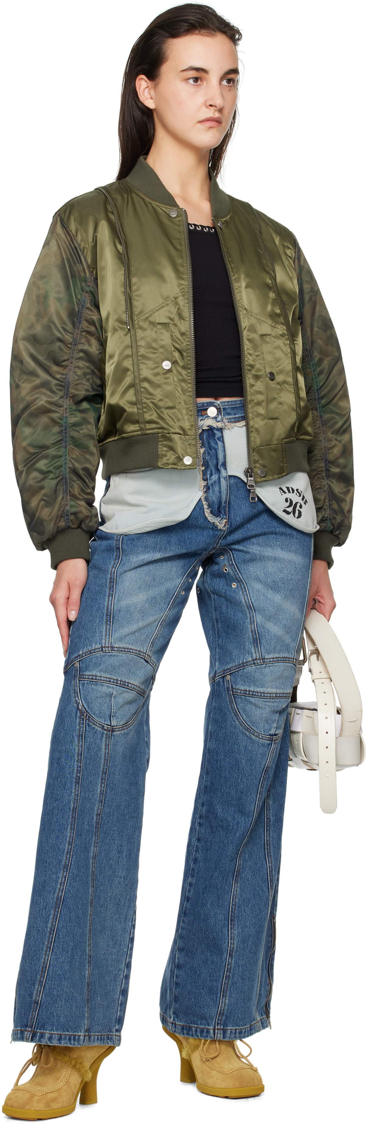 Andersson Bell Khaki Mesh Sleeve Bomber Jacket