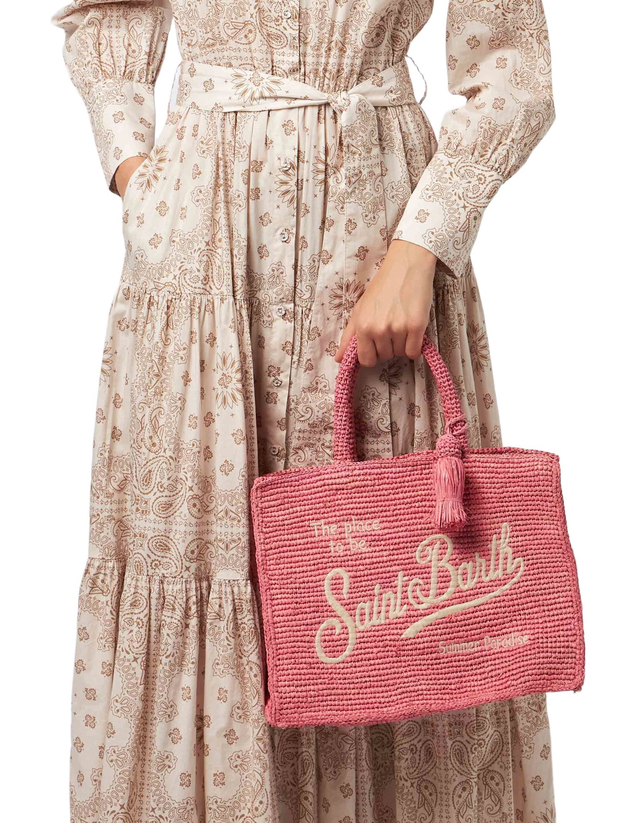 MC2 Saint Barth Pink Colette Raffia Handbag With Embroidery
