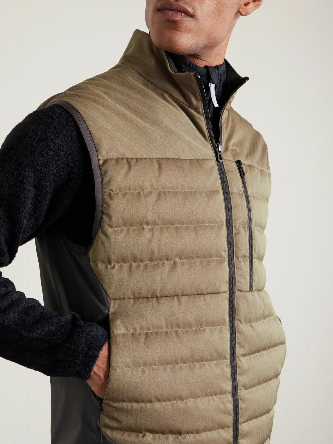 SEASE - Intrepid Shell-Trimmed Quilted Herringbone Virgin Wool Down Gilet - Brown