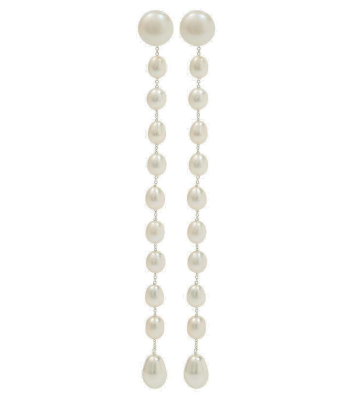 Photo: Sophie Buhai Passante Large sterling silver drop earrings with freshwater pearls