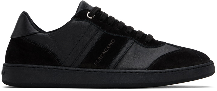 Photo: Ferragamo Black Low Top Signature Sneakers