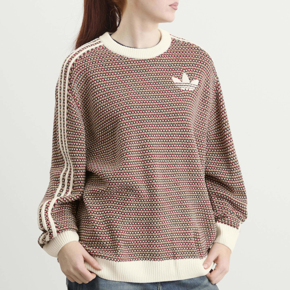 Adidas Women's Knit Jumper in Off White/Collegiate Green/Equipment Red